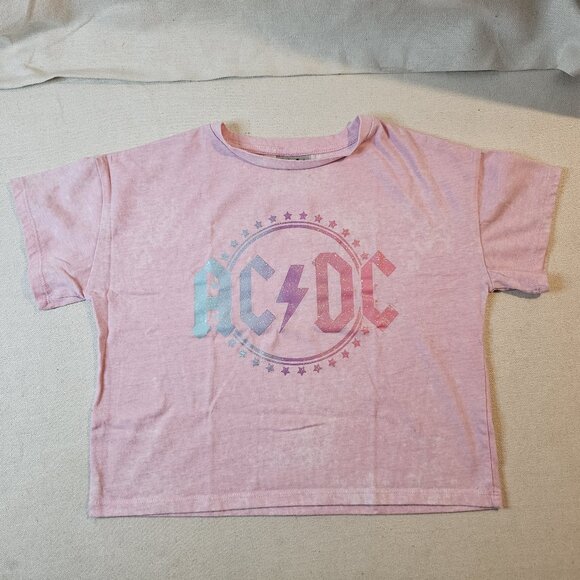 AC/DC Girl's Pink Crop Tee Shirt - Size 14-16 Youth XL - Picture 2 of 7